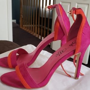 Purple and red open toe  heels.